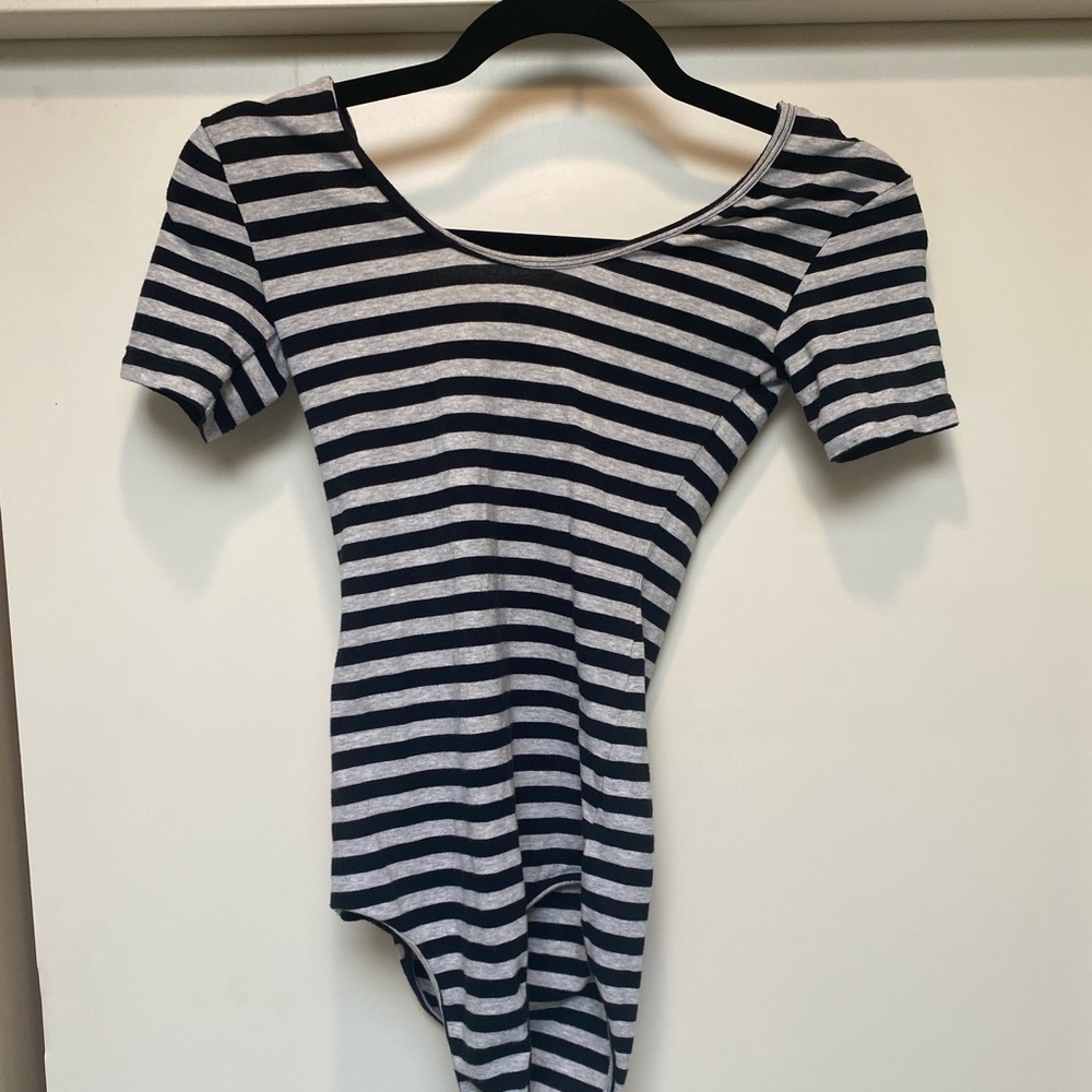 Black & Gray Striped Bodysuit